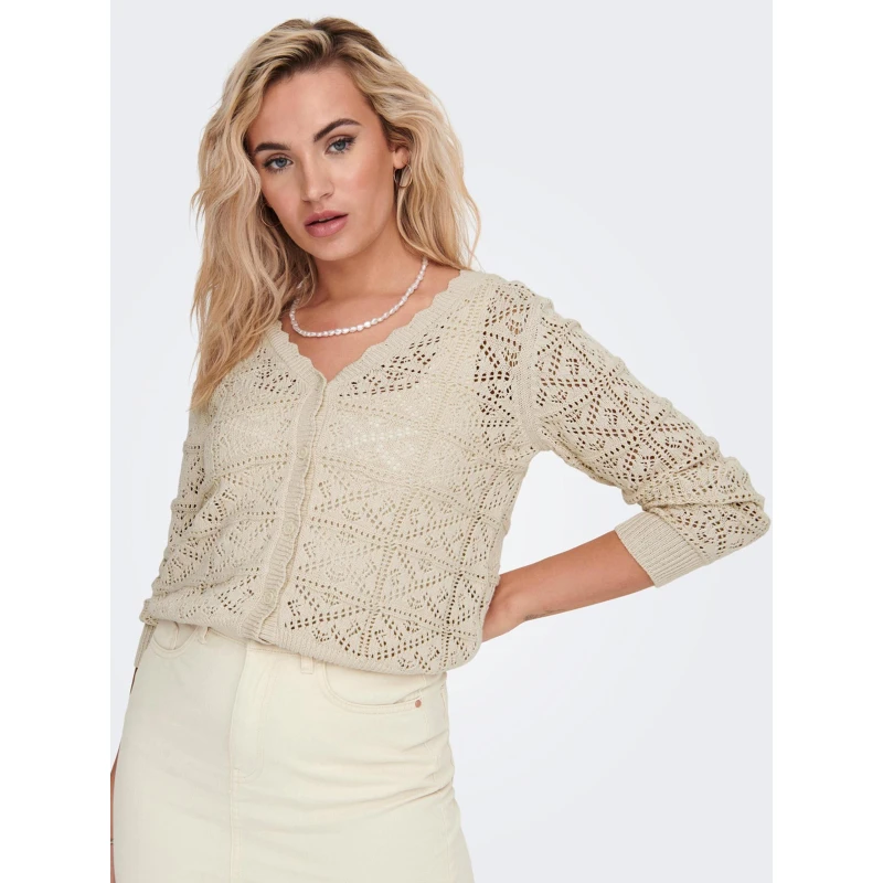 Gilet Cardigan Ajouré Ida Beige Femme - Jacqueline De Yong 5 Gilet Cardigan Ajouré Ida Beige Femme - Jacqueline De Yong – Image 3