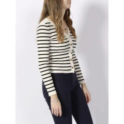 Gilet Cardigan Marinière Milia Blanc Noir Femme - Morgan -Le Dressing Parfait gilet cardigan mariniere milia blanc noir femme morgan 2