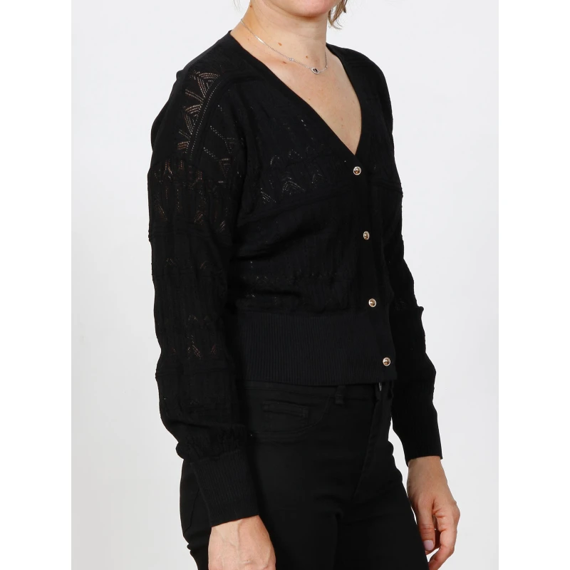 Gilet Maille Fine Ajourée Music Noir Femme - Morgan 4 Gilet Maille Fine Ajourée Music Noir Femme - Morgan – Image 2