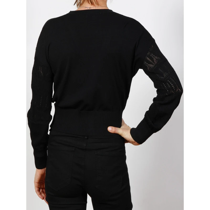 Gilet Maille Fine Ajourée Music Noir Femme - Morgan 5 Gilet Maille Fine Ajourée Music Noir Femme - Morgan – Image 3