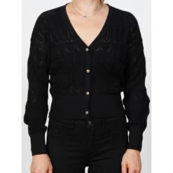 Gilet Maille Fine Ajourée Music Noir Femme - Morgan