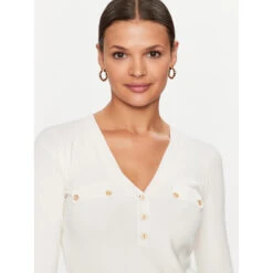 Gilet Manches Longues Flavie Henley Beige Femme - Guess -Le Dressing Parfait gilet manches longues flavie henley beige femme guess 3