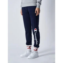 Jogging Rib Cuff Logo Blanc Brodé Bleu Marine Femme - Champion