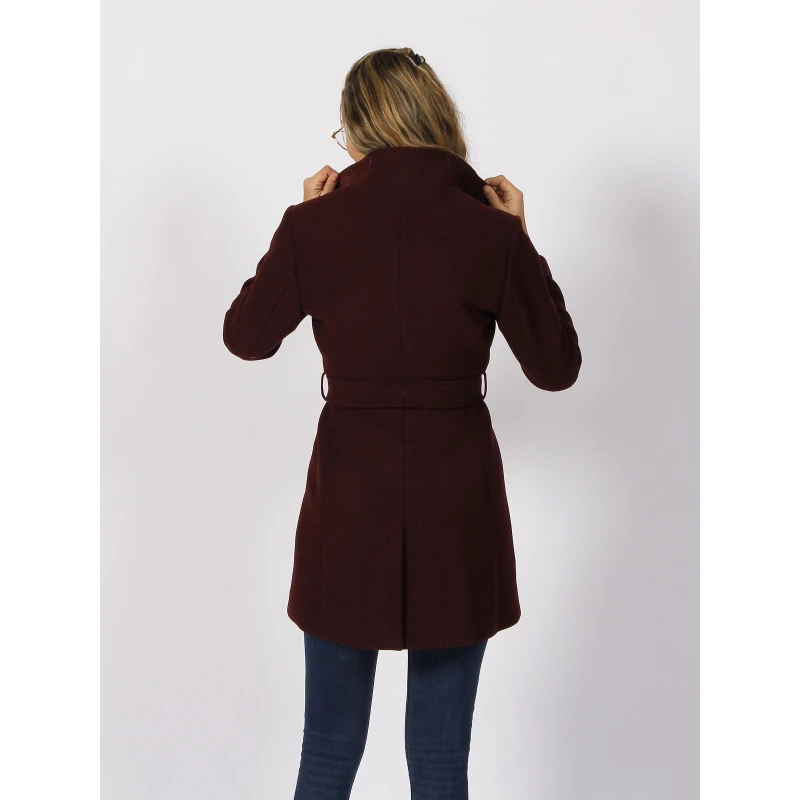 Manteau En Laine à Ceinture Bordeaux Femme - Salsa 4 Manteau En Laine à Ceinture Bordeaux Femme - Salsa – Image 2