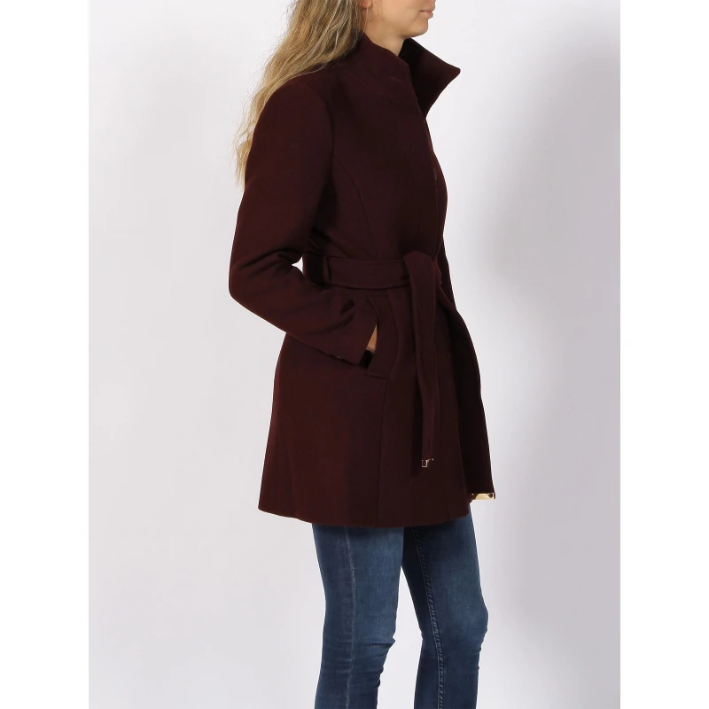 Manteau En Laine à Ceinture Bordeaux Femme - Salsa 5 Manteau En Laine à Ceinture Bordeaux Femme - Salsa – Image 3
