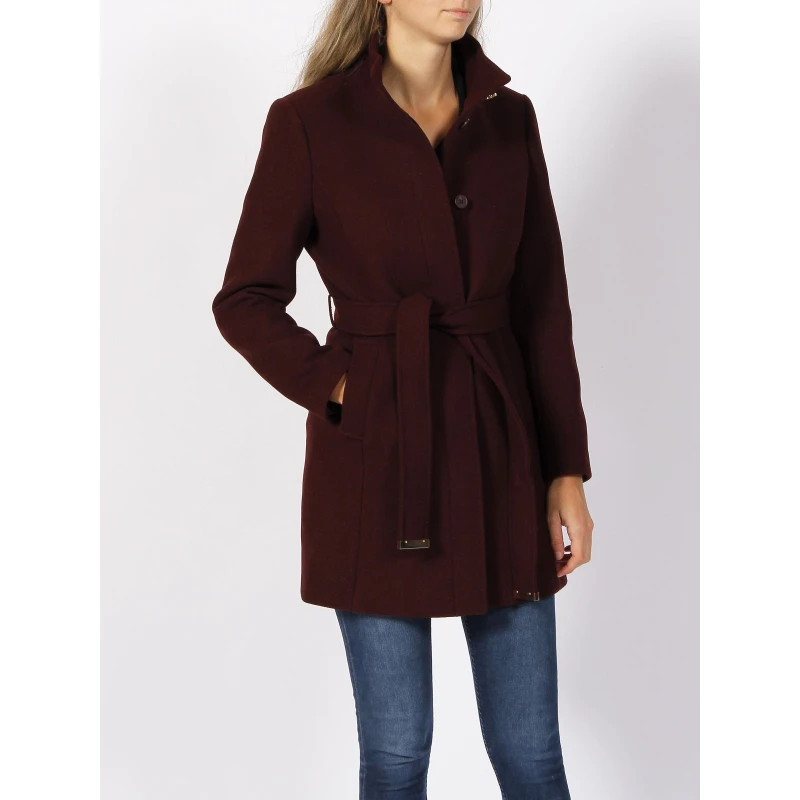 Manteau En Laine à Ceinture Bordeaux Femme - Salsa 3 Manteau En Laine à Ceinture Bordeaux Femme - Salsa