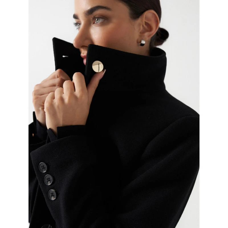 Manteau En Laine Basic Noir Femme - Salsa Jean 5 Manteau En Laine Basic Noir Femme - Salsa Jean – Image 3