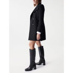 Manteau En Laine Boutonné Striped Noir Femme - Salsa -Le Dressing Parfait manteau en laine boutonne striped noir femme salsa 2
