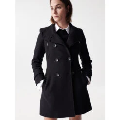 Manteau En Laine Boutonné Striped Noir Femme - Salsa