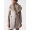 Manteau En Laine Col Fourrure Beige Femme - Salsa