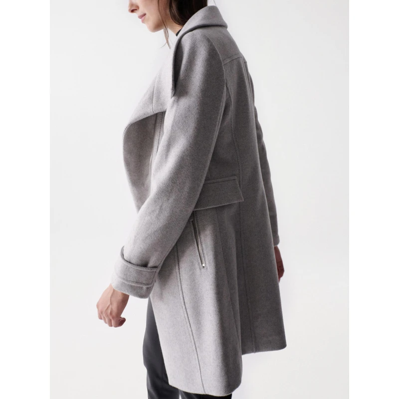 Manteau En Laine Col Fourrure Gris Femme - Salsa 4 Manteau En Laine Col Fourrure Gris Femme - Salsa – Image 2