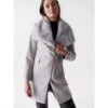 Manteau En Laine Col Fourrure Gris Femme - Salsa