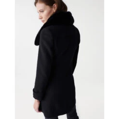 Manteau En Laine Col Fourrure Noir Femme - Salsa -Le Dressing Parfait manteau en laine col fourrure noir femme salsa 3