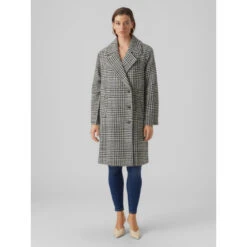 Manteau Laine Nid De Poule Hanna Blanc Noir Femme - Vero Moda