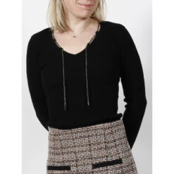 Pull Col Bijou Noir Femme - Morgan