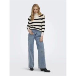 Pull Col Montant Zippé Leise Freya Rayures Blanc Femme - Only -Le Dressing Parfait pull col montant zippe leise freya rayures blanc femme only 2