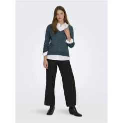 Pull Col V Elanora Bleu Femme - Jacqueline De Yong -Le Dressing Parfait pull col v elanora bleu femme jacqueline de yong 2