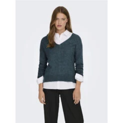Pull Col V Elanora Bleu Femme - Jacqueline De Yong