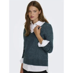 Pull Col V Elanora Bleu Femme - Jacqueline De Yong -Le Dressing Parfait pull col v elanora bleu femme jacqueline de yong 3