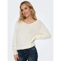 Pull Col V Ella Piumo Blanc Femme - Only -Le Dressing Parfait pull col v ella piumo blanc femme only 3