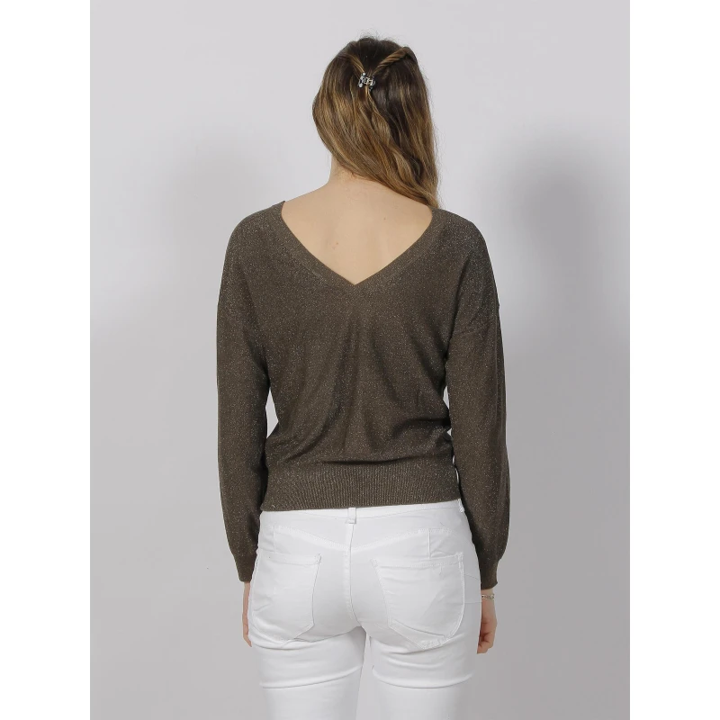 Pull Dos V Pailleté Kaki Femme - Morgan 4 Pull Dos V Pailleté Kaki Femme - Morgan – Image 2