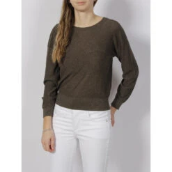 Pull Dos V Pailleté Kaki Femme - Morgan