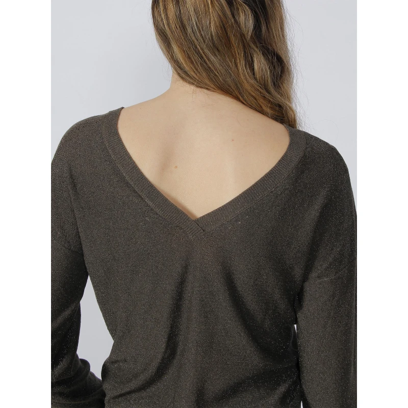 Pull Dos V Pailleté Kaki Femme - Morgan 6 Pull Dos V Pailleté Kaki Femme - Morgan – Image 4