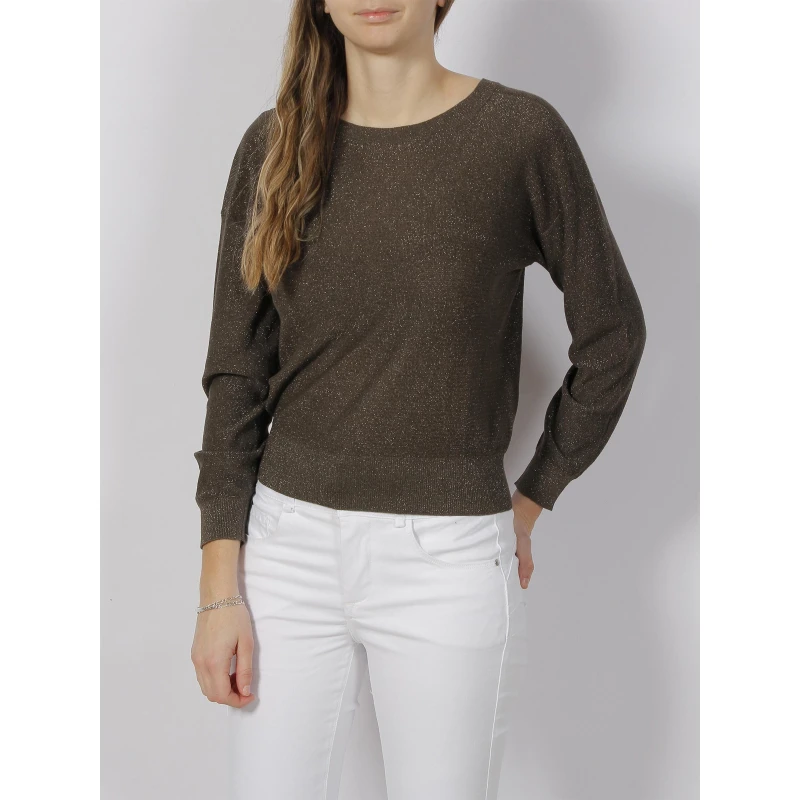 Pull Dos V Pailleté Kaki Femme - Morgan 3 Pull Dos V Pailleté Kaki Femme - Morgan