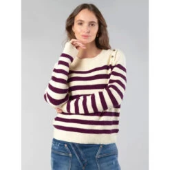 Pull Fania à Rayures Violet Crème Femme - Le Temps Des Cerises 9 Pull Fania à Rayures Violet Crème Femme - Le Temps Des Cerises -Le Dressing Parfait pull fania a rayures violet creme femme le temps des cerises 1 3