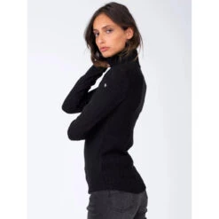 Pull Fin En Maille Col Montant Davein Noir Femme - Sun Valley -Le Dressing Parfait pull fin en maille col montant davein noir femme sun valley 2