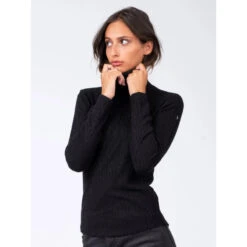 Pull Fin En Maille Col Montant Davein Noir Femme - Sun Valley