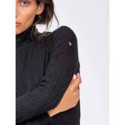Pull Fin En Maille Col Montant Davein Noir Femme - Sun Valley -Le Dressing Parfait pull fin en maille col montant davein noir femme sun valley 3