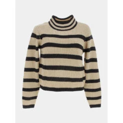 Pull Justy Eva Rayé Beige Femme - Jacqueline De Yong