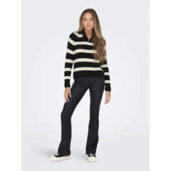 Pull Knit 1/4 Zip Leise Freya Rayures Blanc/noir Femme - Only -Le Dressing Parfait pull knit 14 zip leise freya rayures blancnoir femme only 2