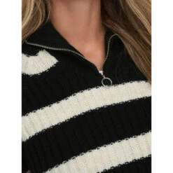 Pull Knit 1/4 Zip Leise Freya Rayures Blanc/noir Femme - Only -Le Dressing Parfait pull knit 14 zip leise freya rayures blancnoir femme only 3