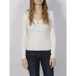 Pull Maille Rib Bouton Blanc Femme - Salsa