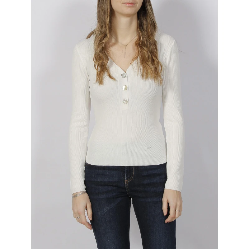 Pull Maille Rib Bouton Blanc Femme - Salsa 3 Pull Maille Rib Bouton Blanc Femme - Salsa