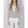 Pull Maille Rib Rayé Bouton Blanc Bleu Femme - Salsa -Le Dressing Parfait pull maille rib raye bouton blanc bleu femme salsa