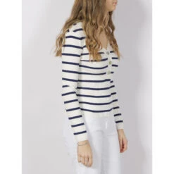 Pull Maille Rib Rayé Bouton Blanc Bleu Femme - Salsa 8 Pull Maille Rib Rayé Bouton Blanc Bleu Femme - Salsa -Le Dressing Parfait pull maille rib raye bouton blanc bleu femme salsa 2