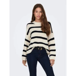 Pull Rayé Justy Blanc Noir Femme - Jacqueline De Yong