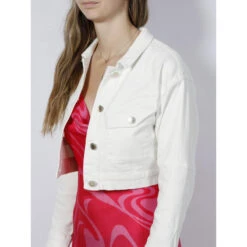 Veste En Jean Crop Veiko Blanc Femme - Morgan -Le Dressing Parfait veste en jean crop veiko blanc femme morgan 3