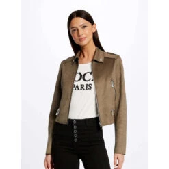 Veste Légère Suédine Crop Laurier Marron Femme - Morgan